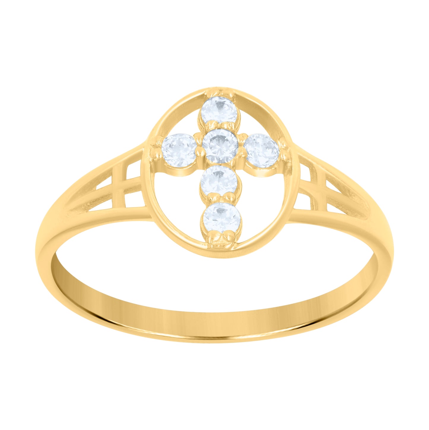 10K Yellow Gold Womens Cubic Zirconia Oval Cross Religious Ring