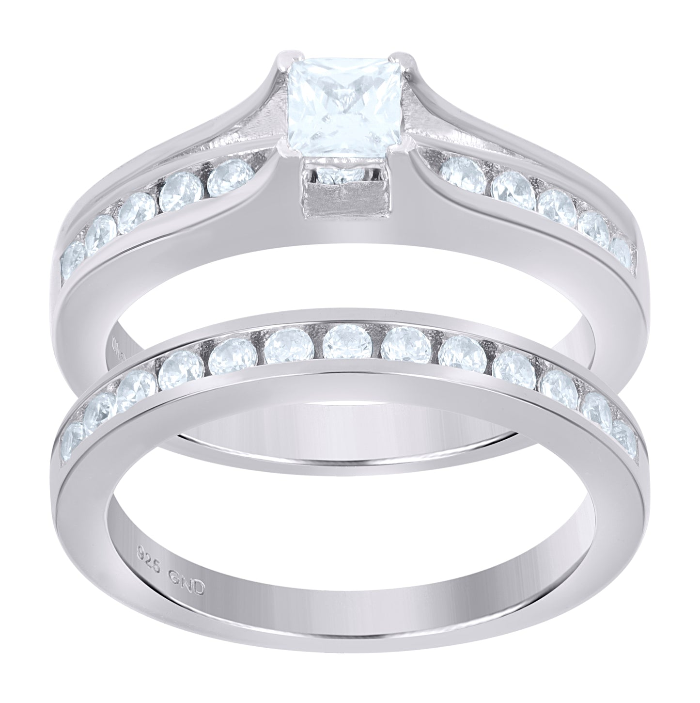 Sterling Silver Womens Cubic Zirconia Square Bridal Anniversary Engagement Wedding Ring Set Ring