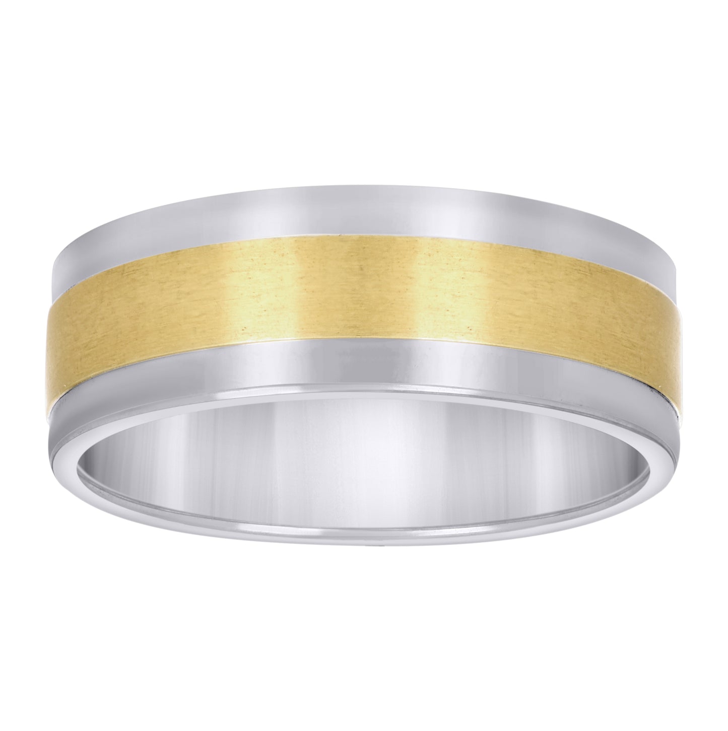 Stainless Steel Mens Two-Tone Center Brushed Sizes 7 - 14 Comfort-Fit Fashion Bridal Anniversary Wedding Engagement Band Ring