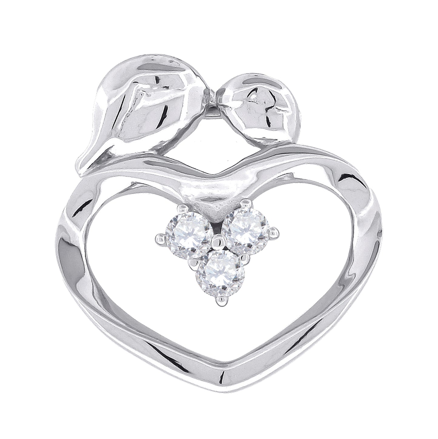 Sterling Silver Womens Cubic-Zirconia Heart Slide Pendant