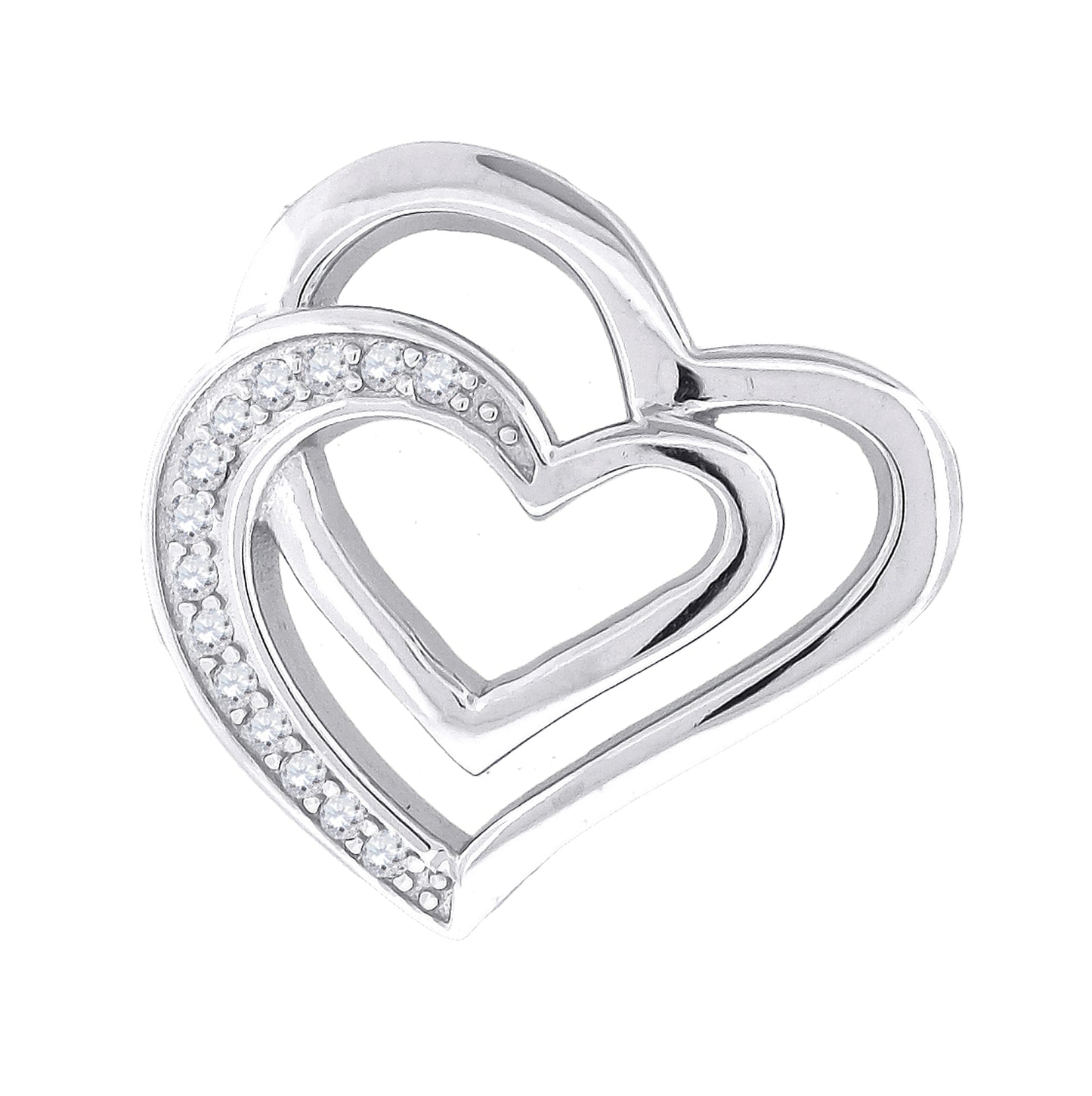 Sterling Silver Womens Cubic-Zirconia Heart Slide Pendant