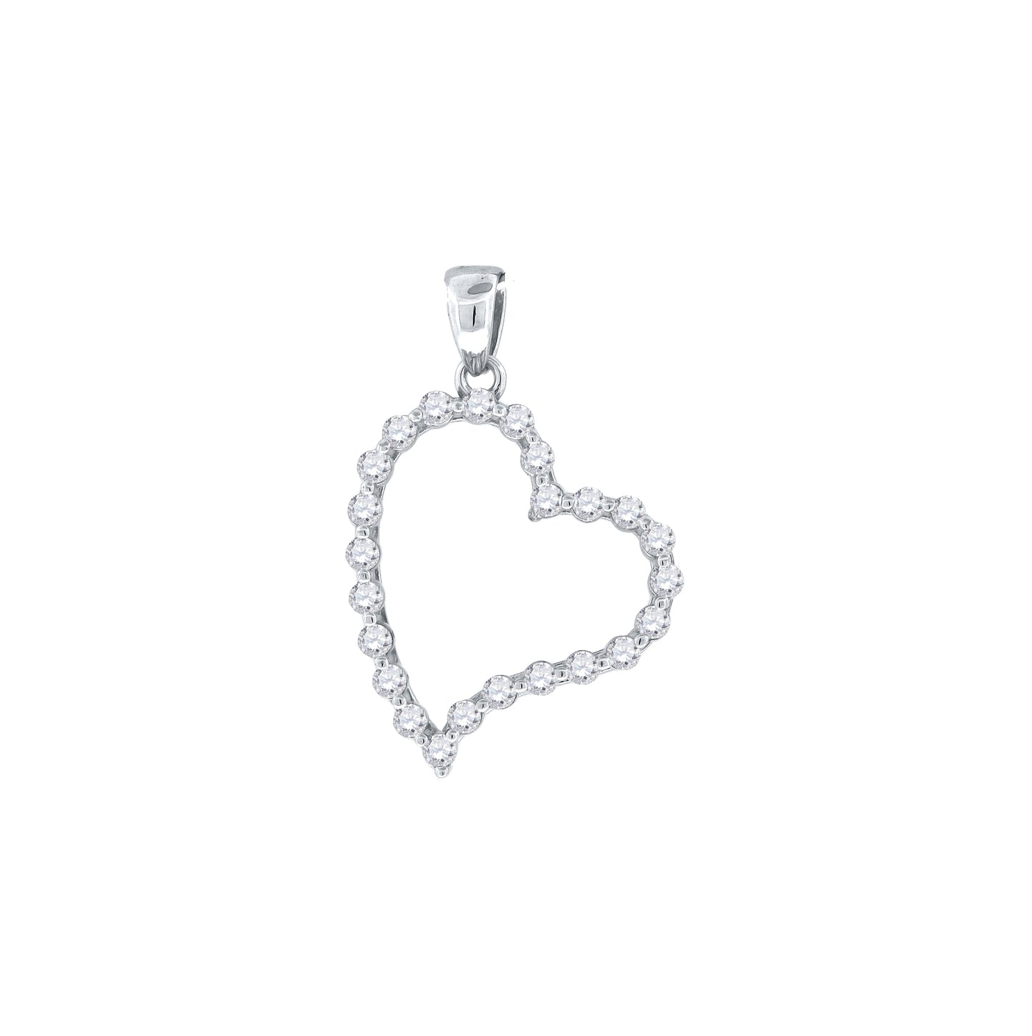 Sterling Silver Womens Cubic-Zirconia Heart Charm Pendant