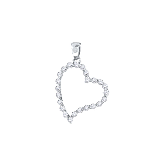 Sterling Silver Womens Cubic-Zirconia Heart Charm Pendant