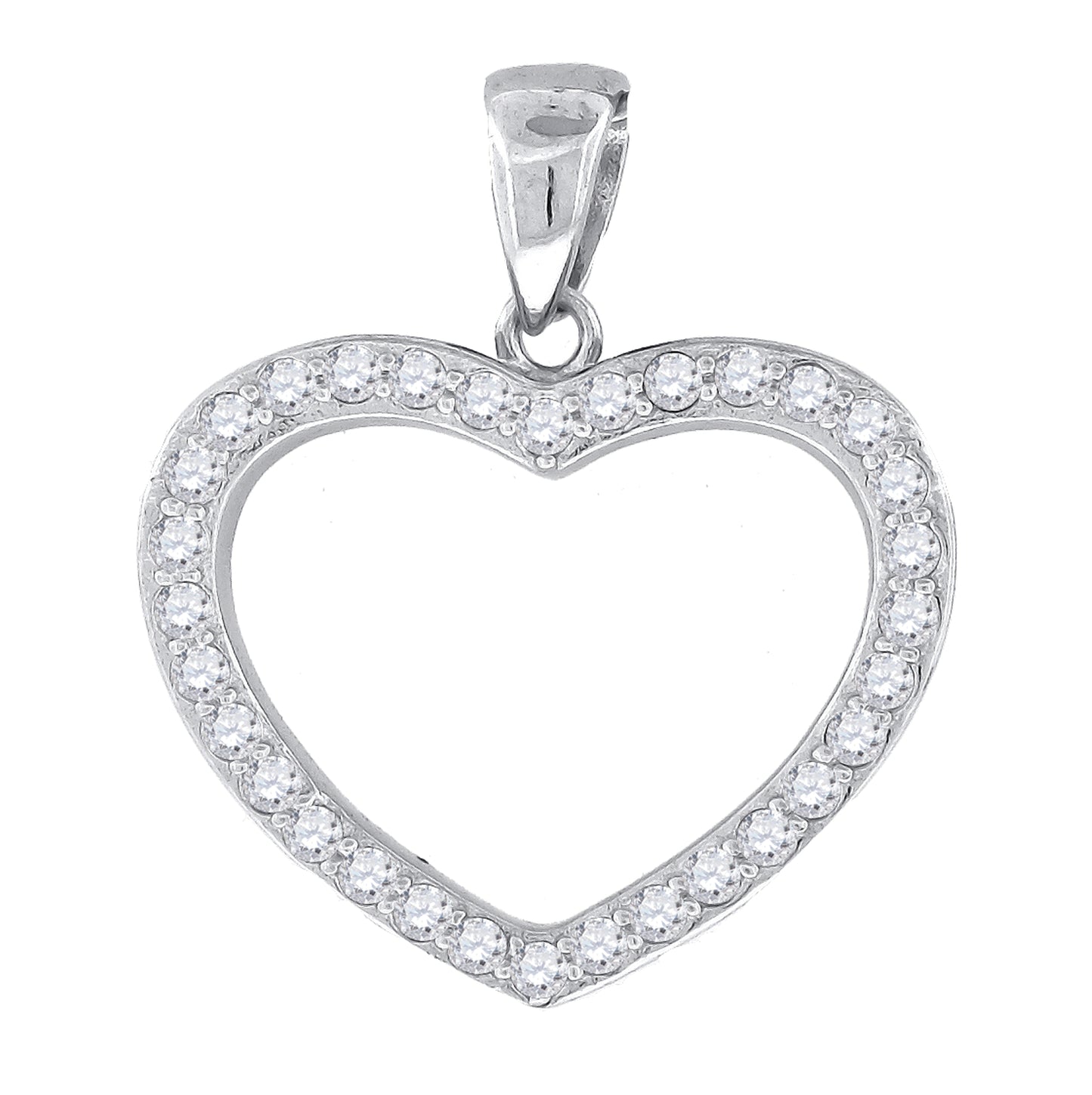 Sterling Silver Womens Cubic-Zirconia Heart Charm Pendant