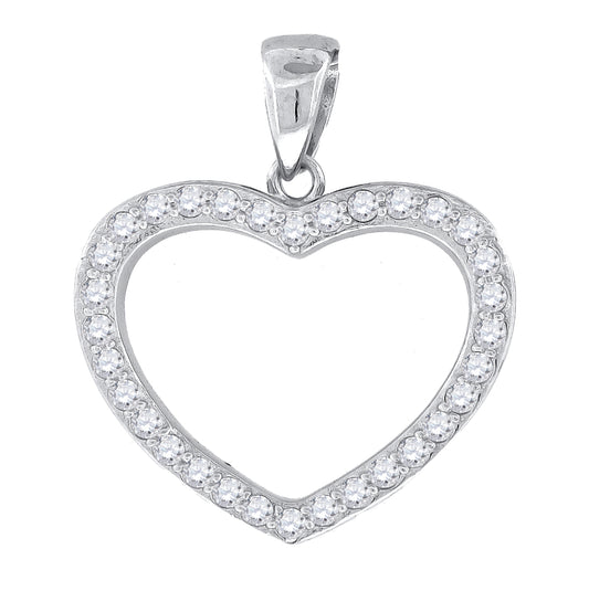 Sterling Silver Womens Cubic-Zirconia Heart Charm Pendant