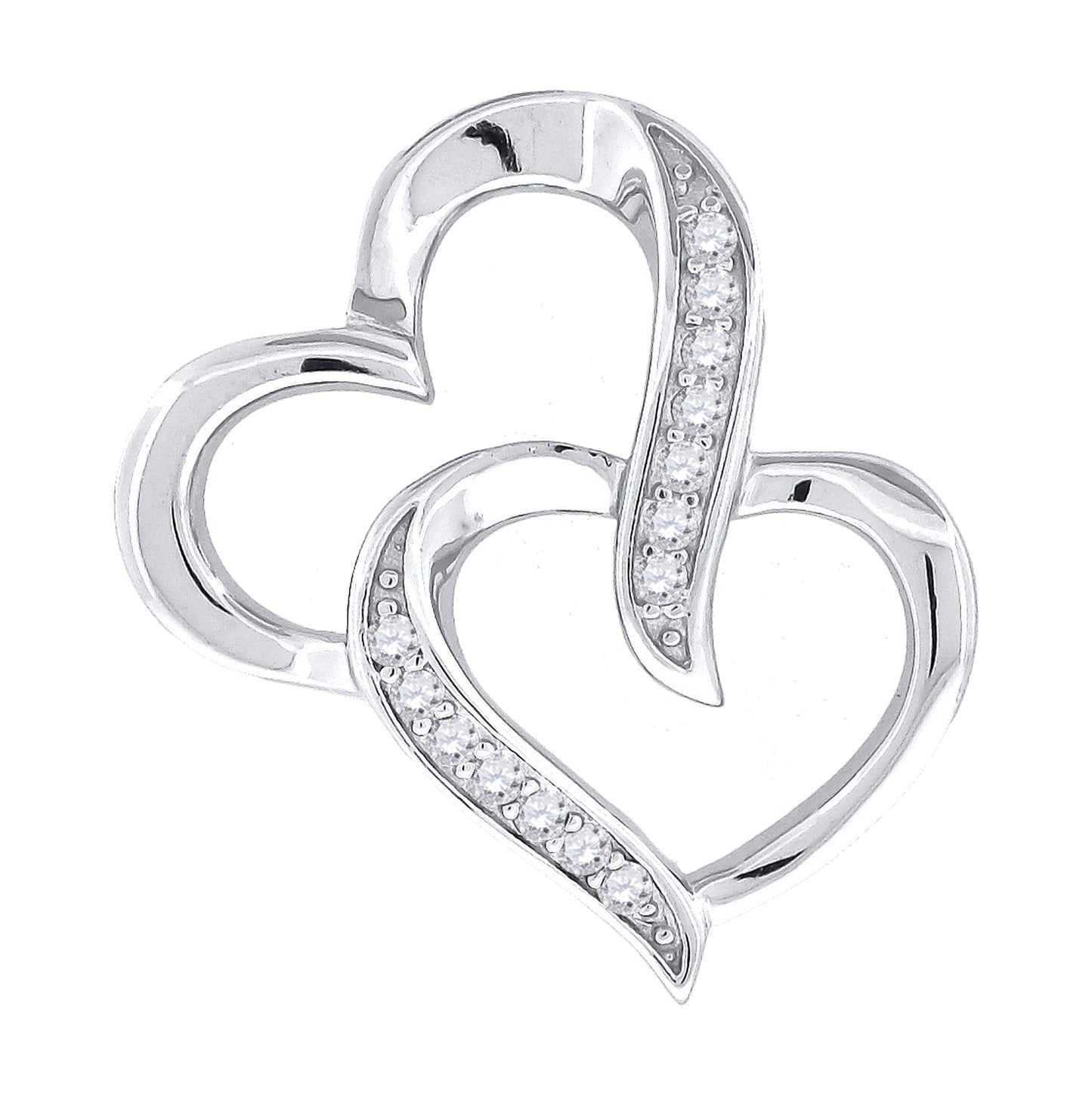 Sterling Silver Womens Cubic-Zirconia Heart Slide Pendant