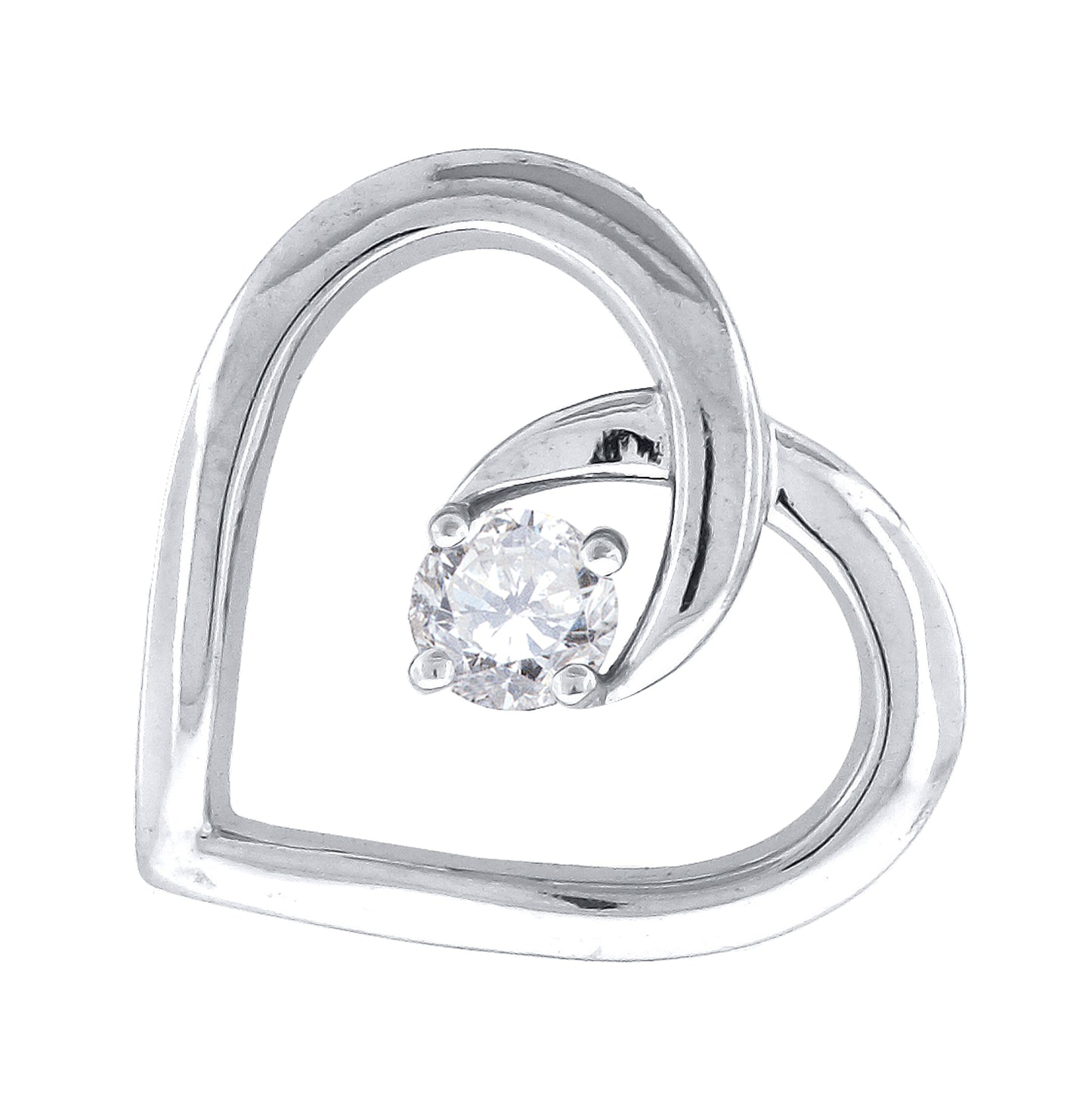 Sterling Silver Womens Cubic-Zirconia Heart Slide Pendant