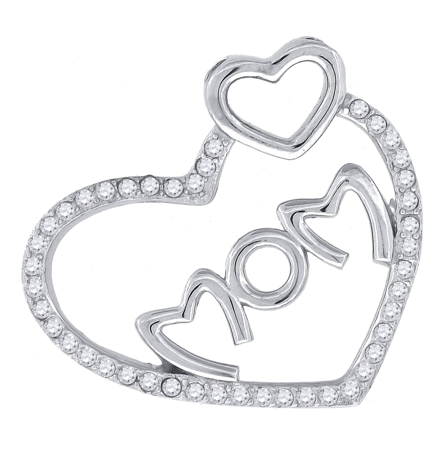 Sterling Silver Womens Cubic Zirconia Mom Heart Talking Charm Pendant
