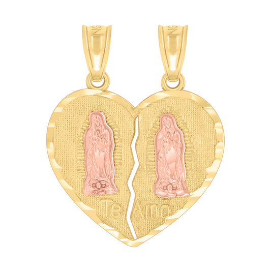 10K Two-Tone Gold Mens Diamond-Cut Lady Of Guadalupe Religious Charm Pendant