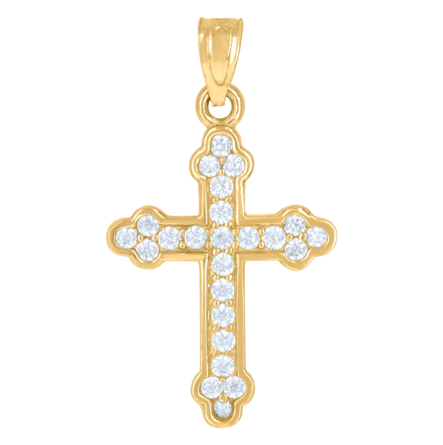 10K Two-Tone Gold Mens Women Cubic Zirconia Cubic-Zirconia Budded Cross Religious Charm Pendant