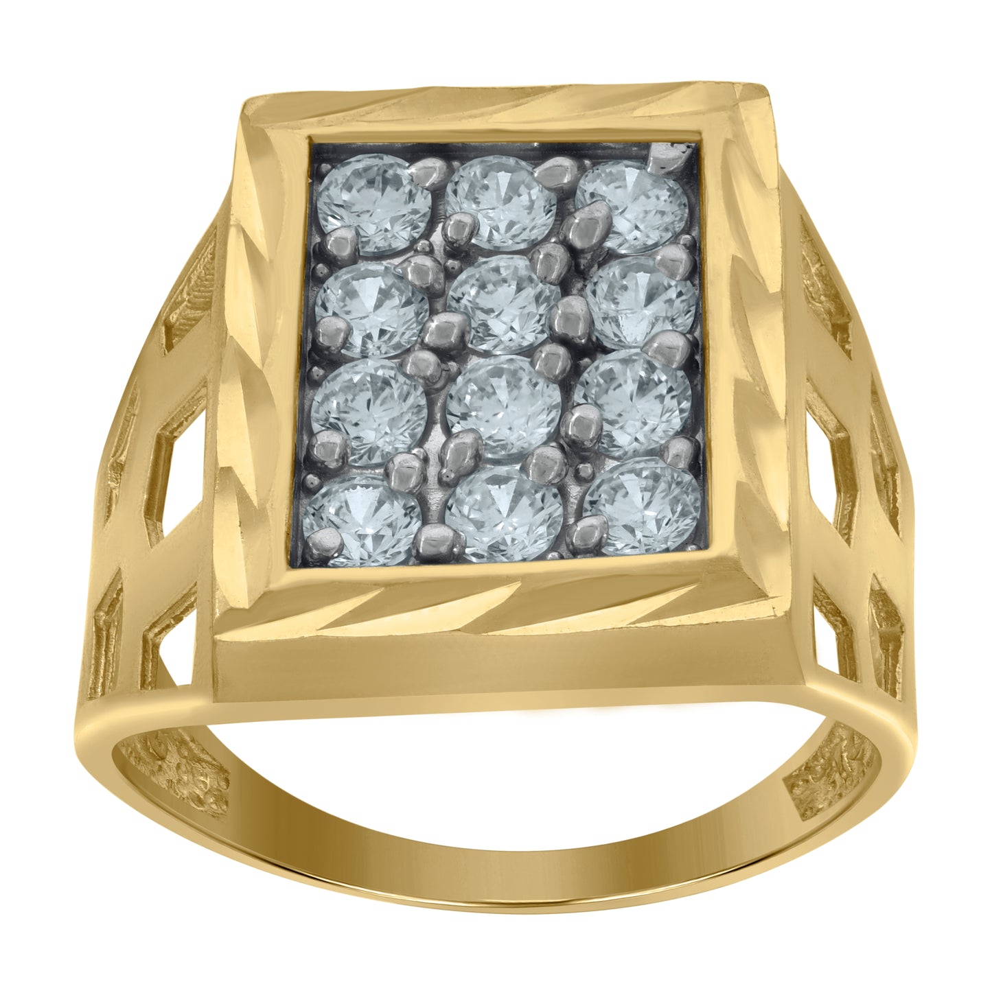 10K Two-Tone Gold Mens Cubic Zirconia Diamond Cut Square Head Engagement Ring