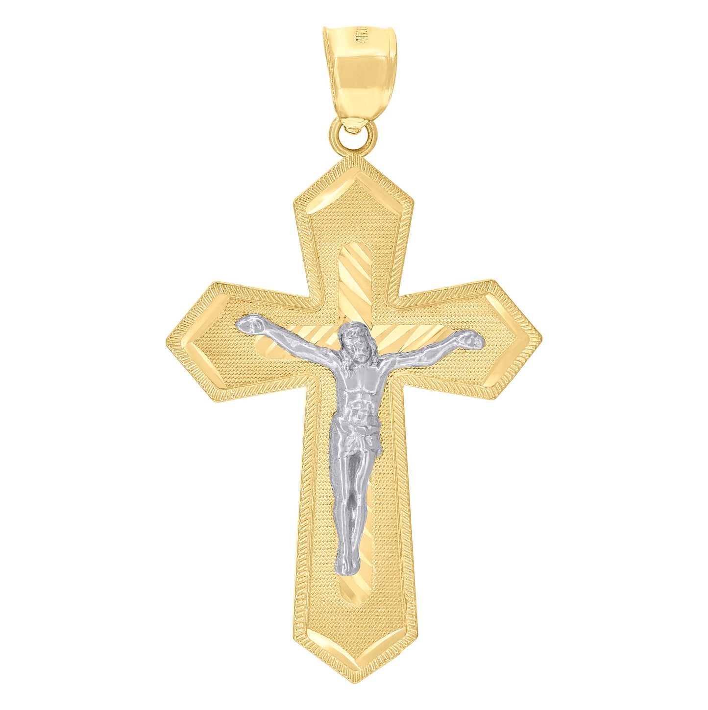 10K Two-tone Gold Mens Crucifix Cross Religious Charm Pendant