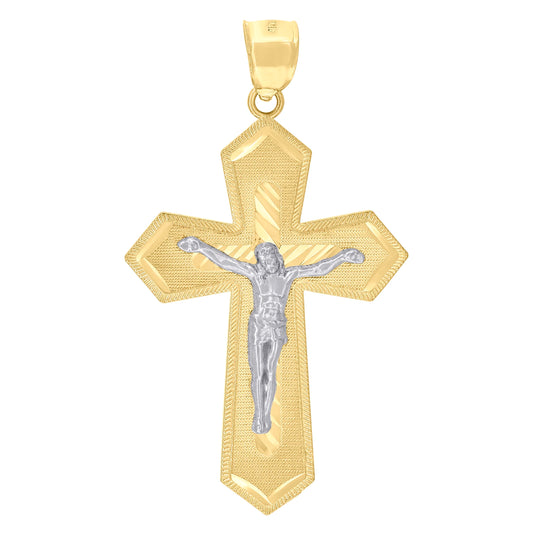10K Two-tone Gold Mens Crucifix Cross Religious Charm Pendant