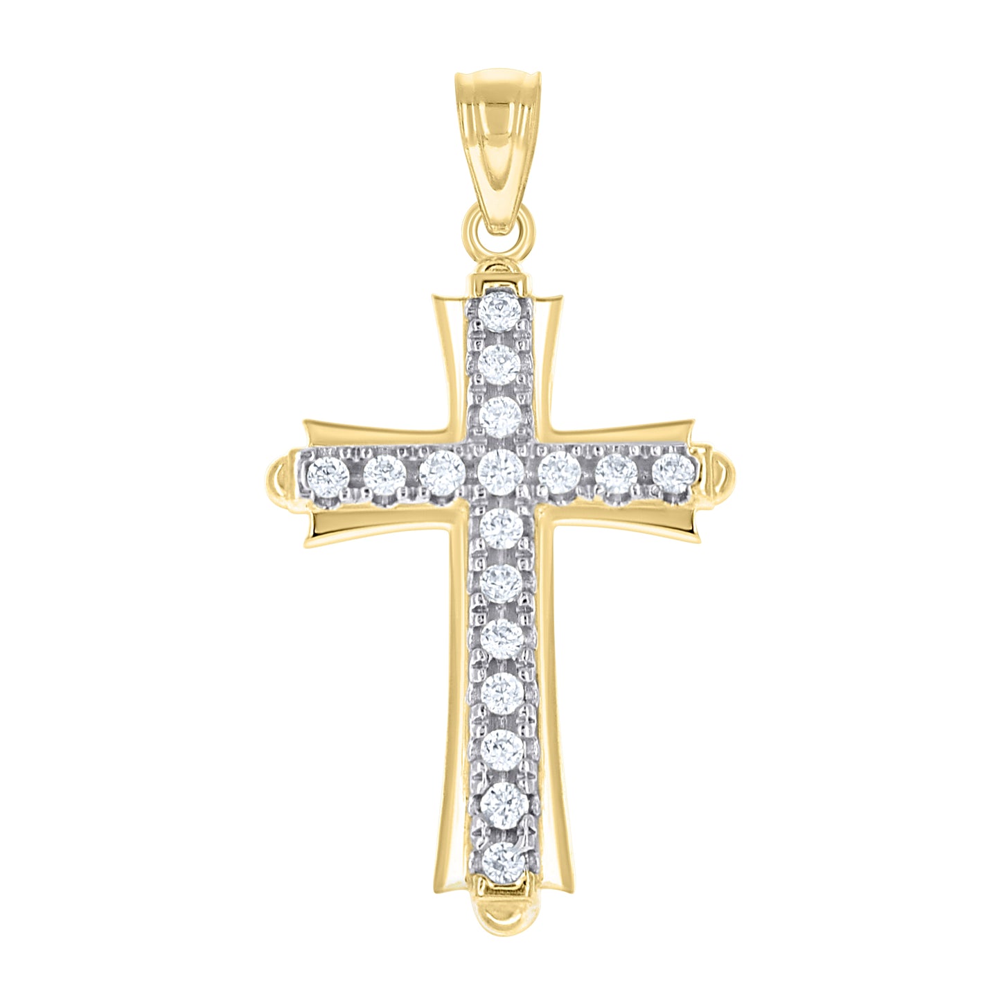 10K Gold Two-Tone Cubic-Zirconia Unisex Cross Religious Charm Pendant
