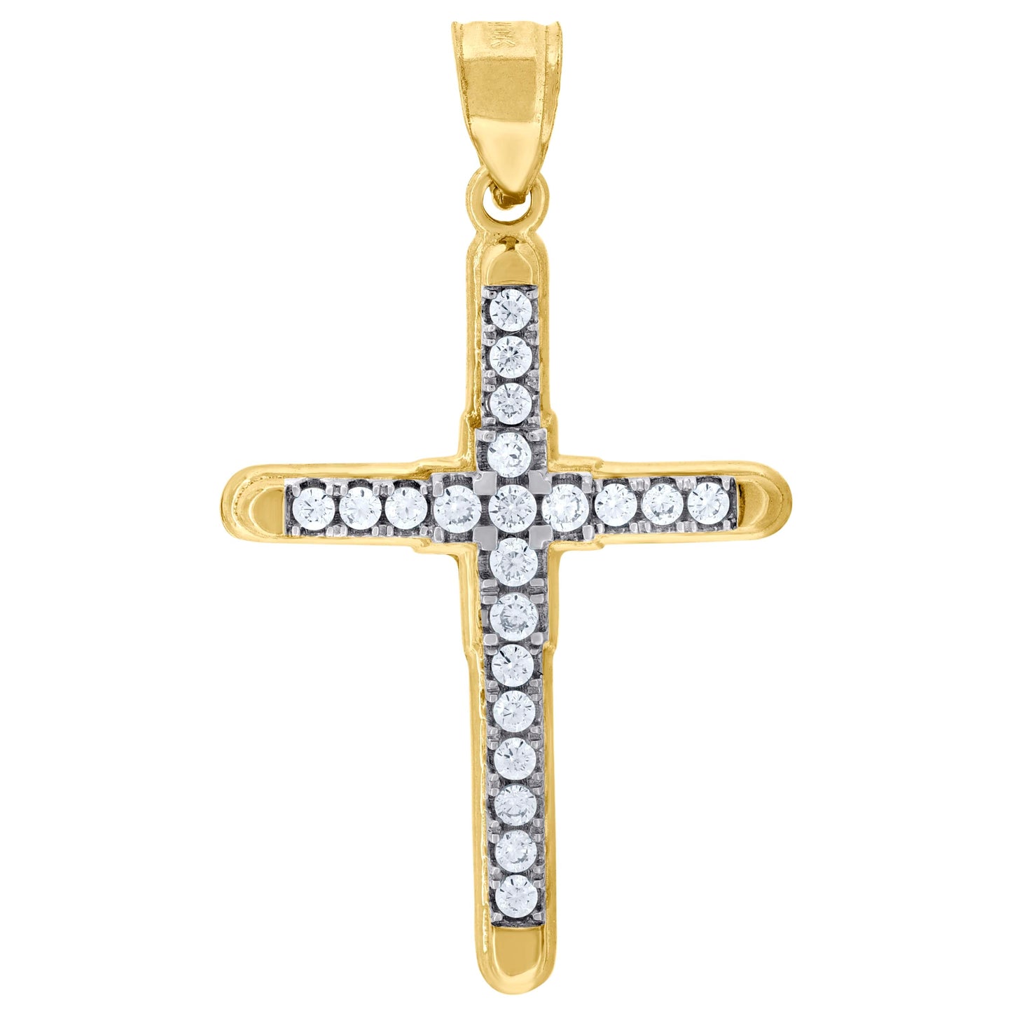 10K Two-Tone Gold Mens Women Cubic Zirconia Cubic-Zirconia Cross Religious Charm Pendant