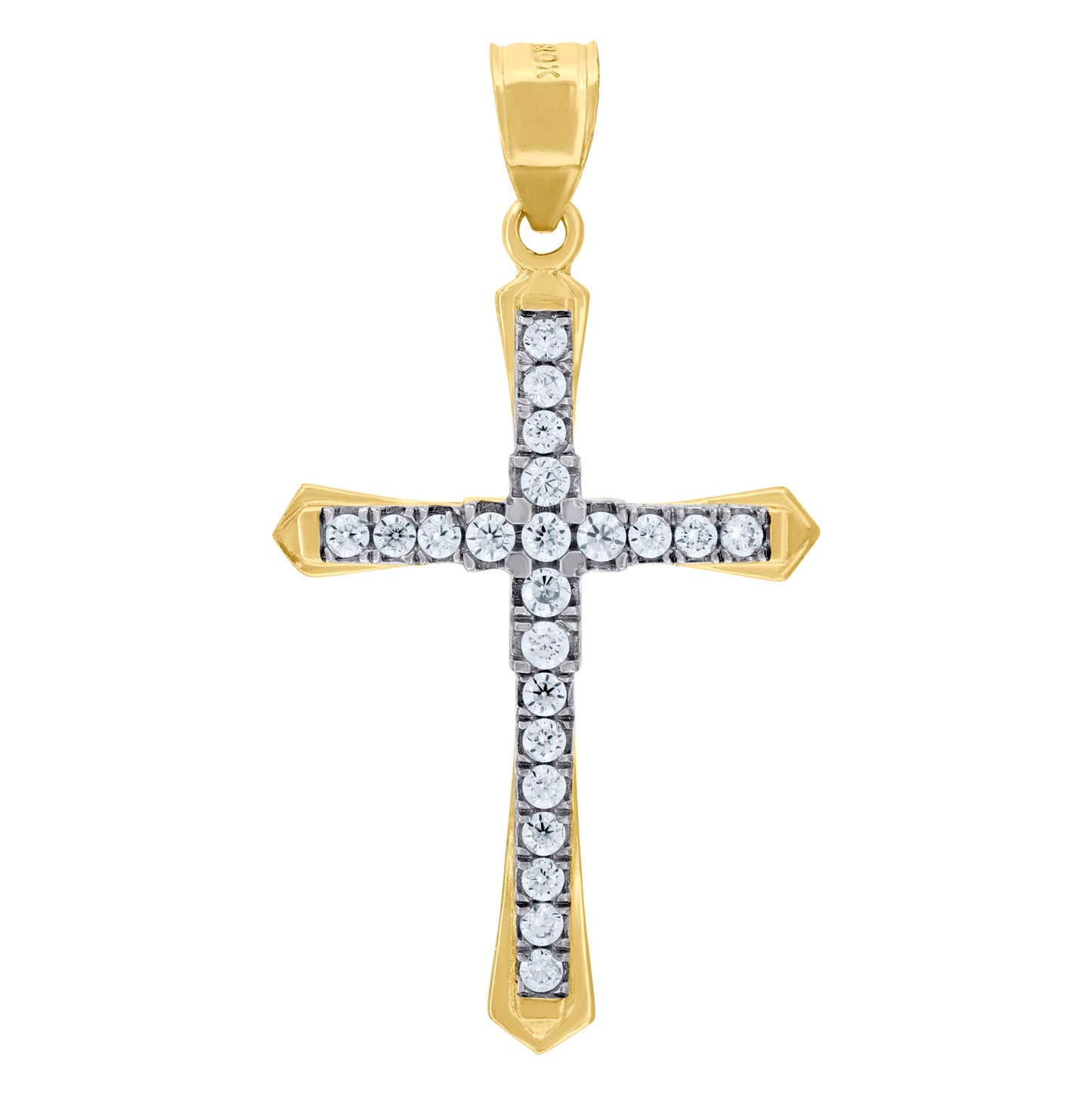 10K Gold Two-Tone Cubic-Zirconia Unisex Cross Religious Charm Pendant