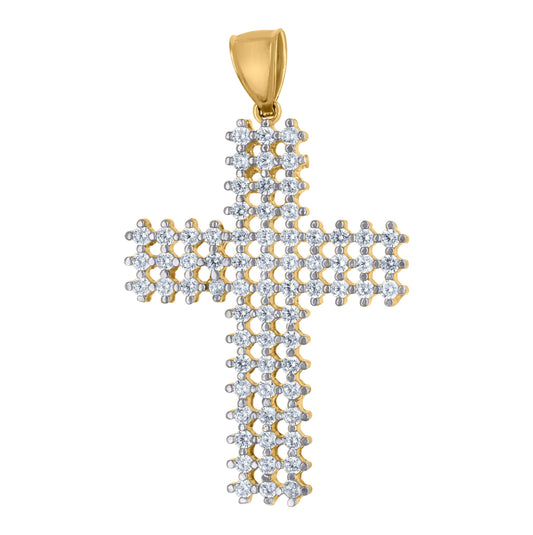 10K Yellow Gold Mens Cubic-Zirconia Cross Religious Charm Pendant