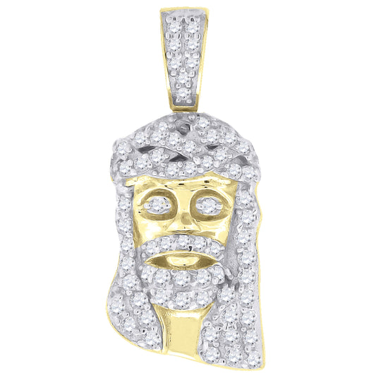 Sterling Silver Yellow-Tone Mens Cubic-Zirconia Jesus Religious Charm Pendant