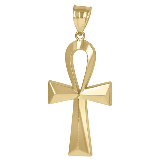 10K Yellow Gold Mens Ankh Cross Egyptian Religious Charm Pendant