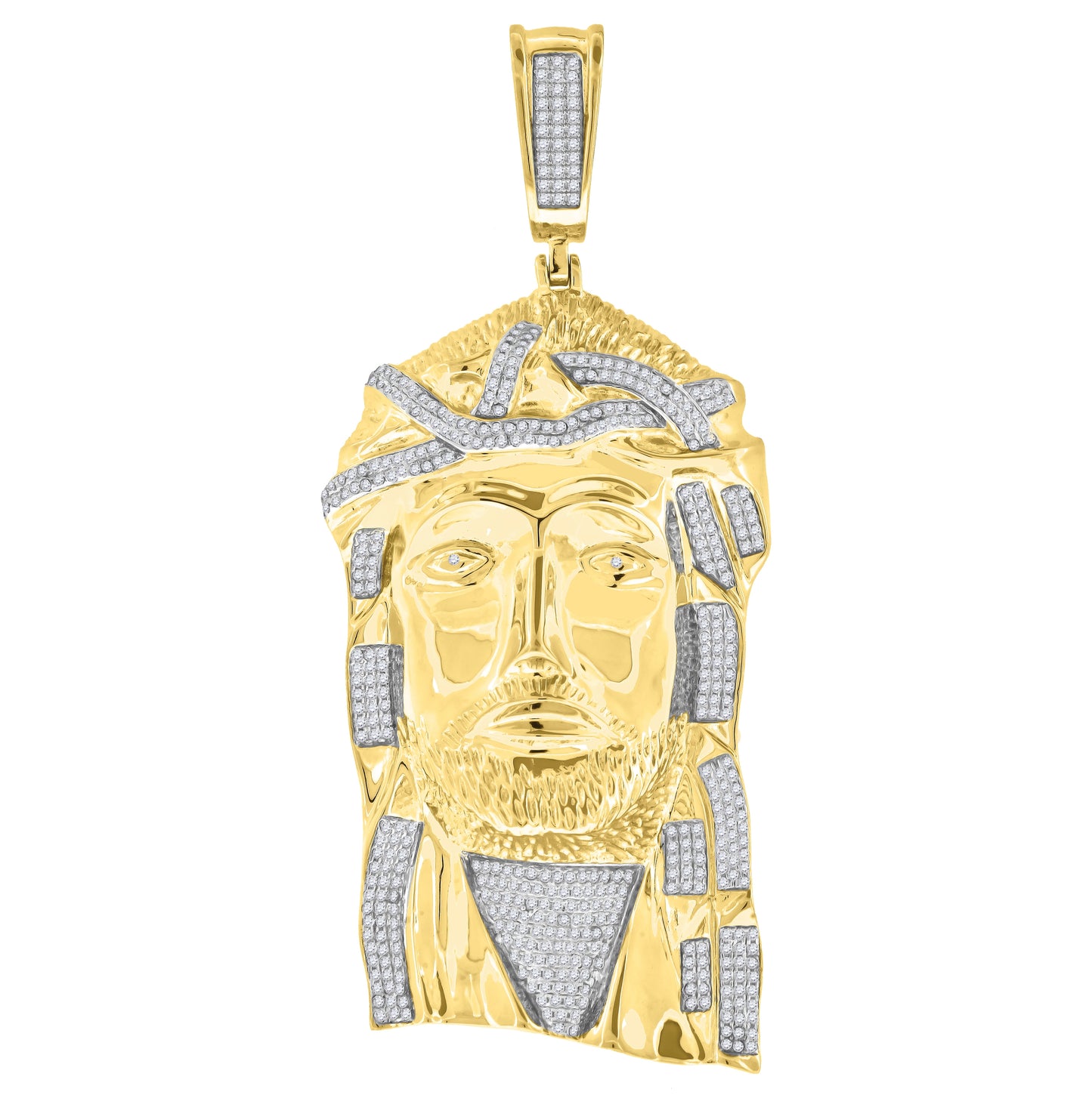 Sterling Silver Yellow-Tone Mens Cubic-Zirconia Jesus Religious Charm Pendant