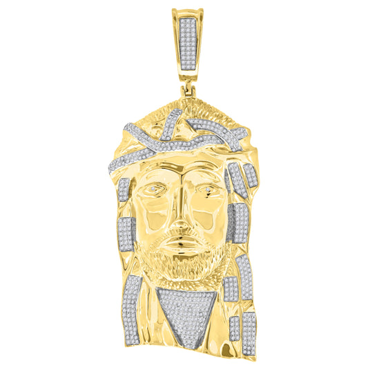 Sterling Silver Yellow-Tone Mens Cubic-Zirconia Jesus Religious Charm Pendant