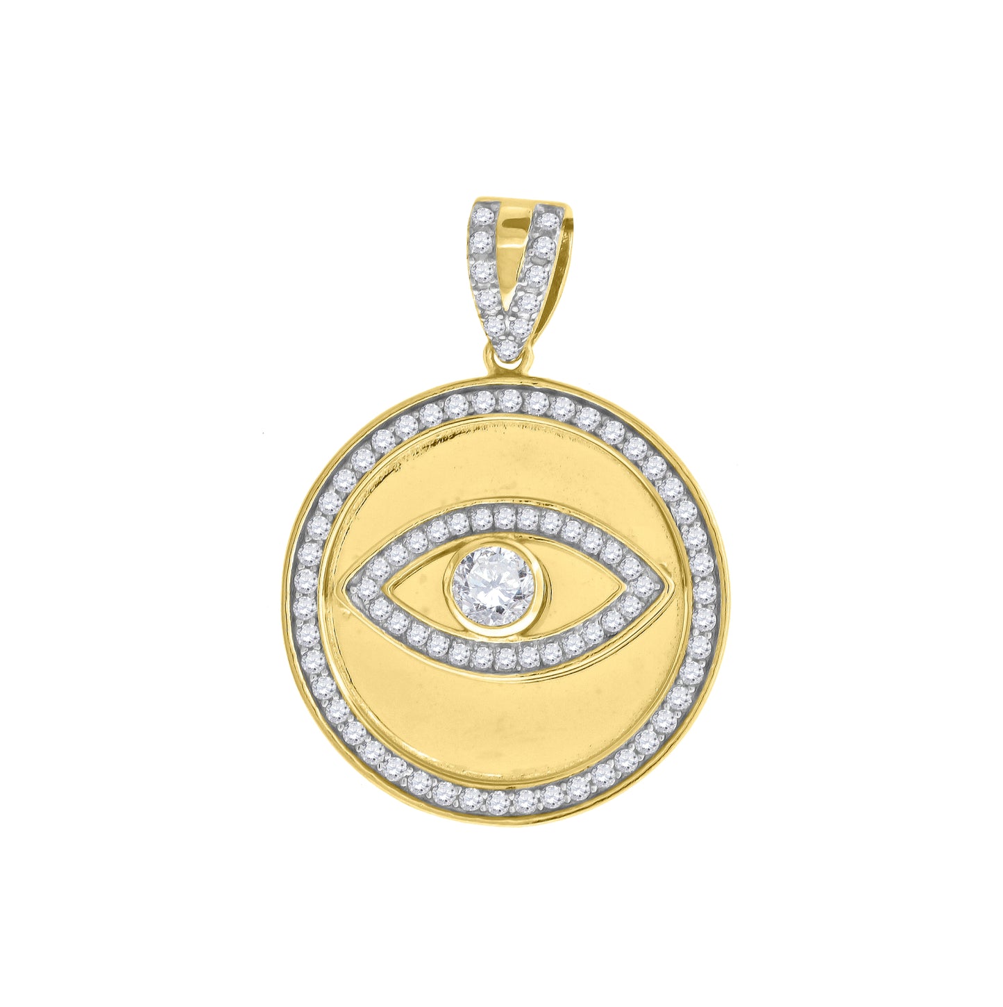 Sterling Silver Yellow-Tone Mens Cubic Zirconia Good Luck Evil Eye Charm Pendant