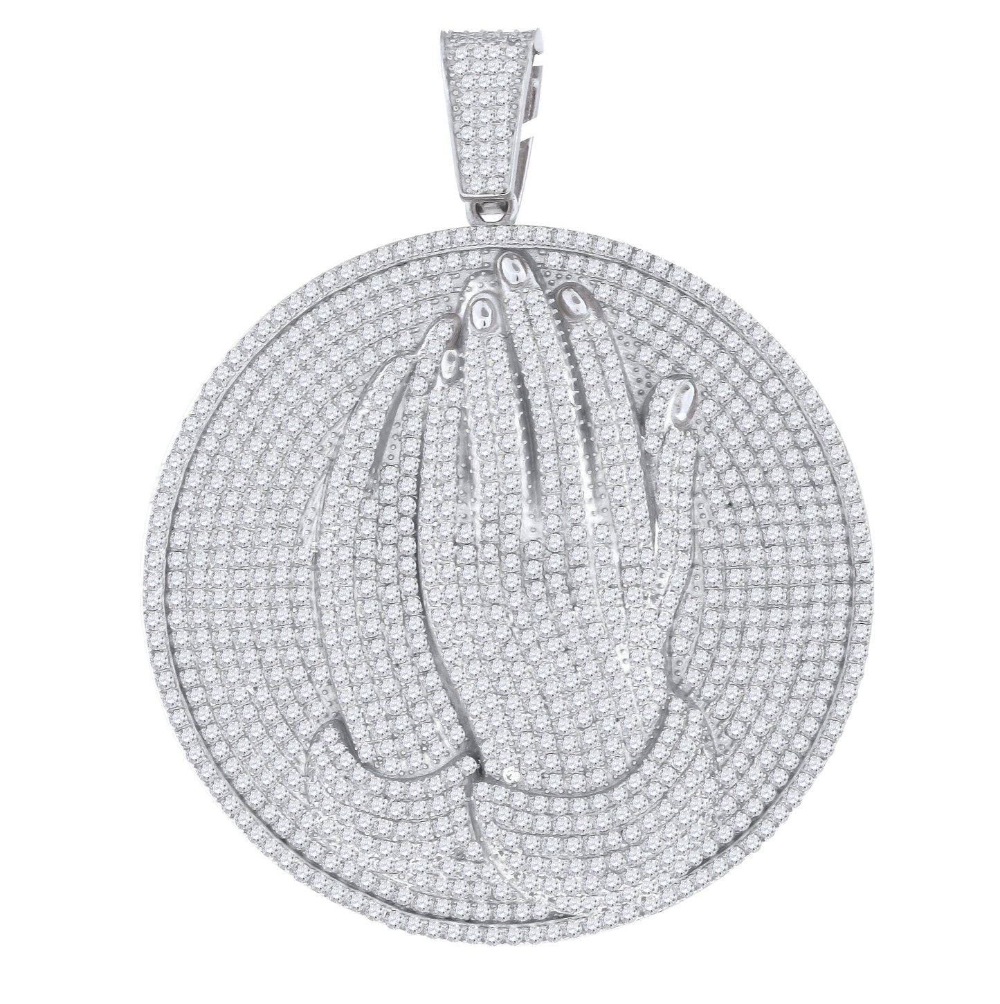 Sterling Silver Mens Cubic Zirconia Religious Praying Hands Charm Pendant