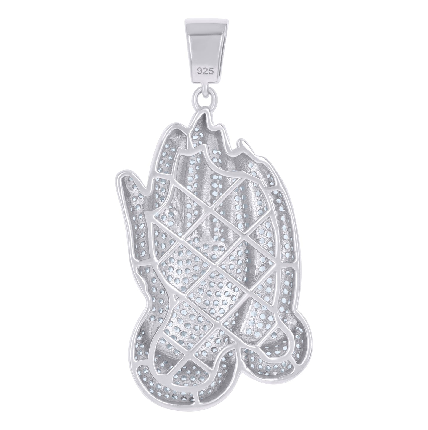 Sterling Silver Mens Cubic Zirconia Religious Praying Hands Charm Pendant