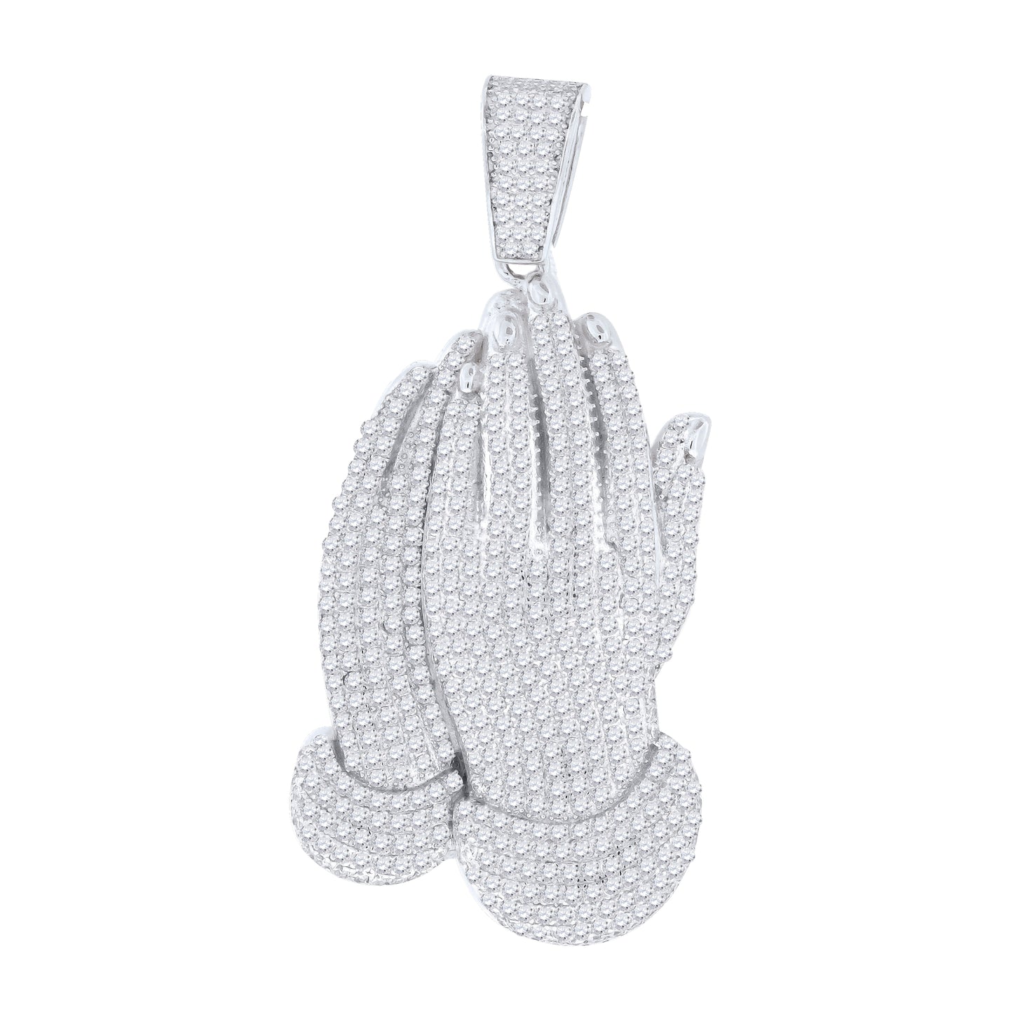 Sterling Silver Mens Cubic Zirconia Religious Praying Hands Charm Pendant