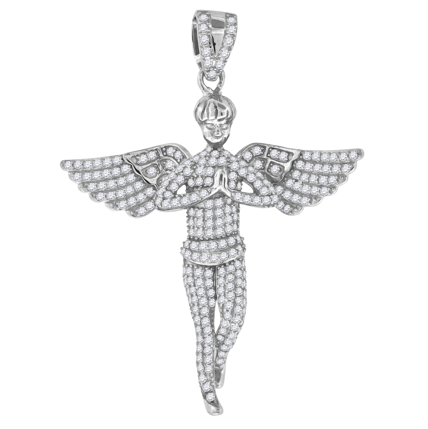Sterling Silver Cubic Zirconia Angel Unisex Cluster Pendant Charm