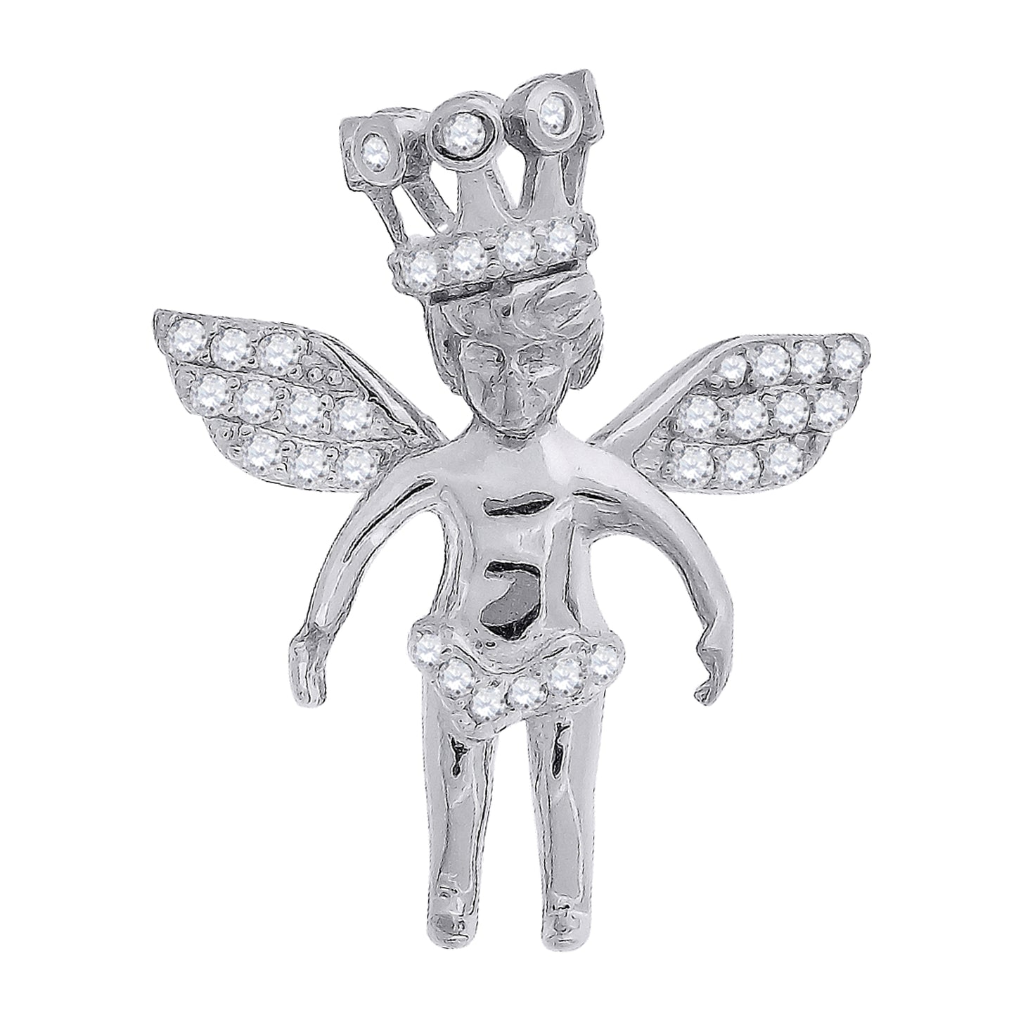 Sterling Silver Mens Cubic Zirconia Religious Angel Crown Charm Pendant