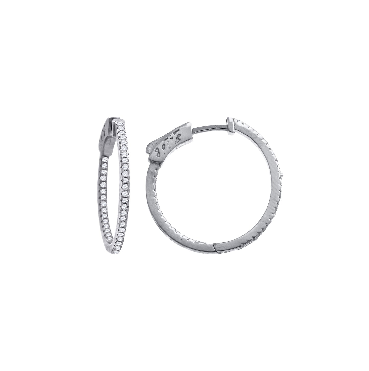 Sterling Silver Womens Cubic Zirconia Single Row Huggie Hoop Earrings