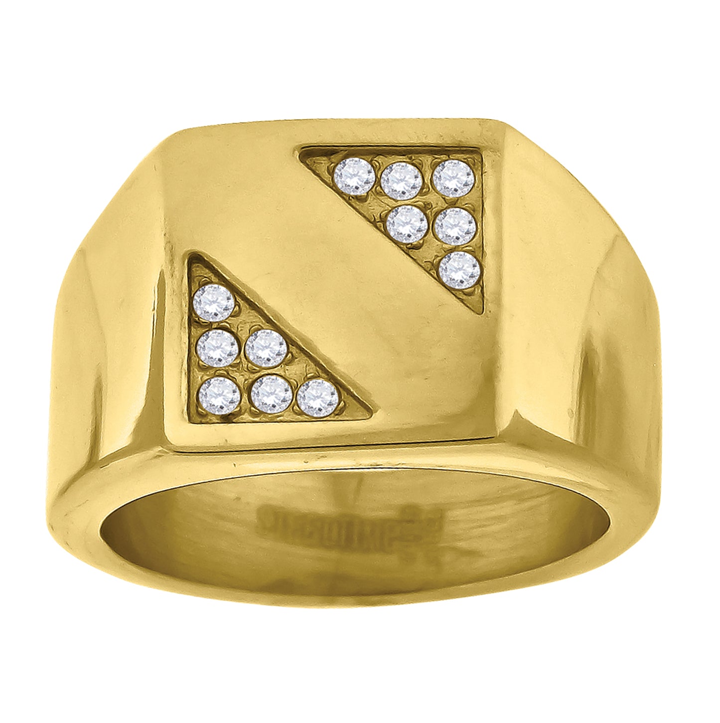 Stainless Steel Yellow-tone Men's Cubic Zirconia Square Head Fashion Comfort-fit Bridal Anniversary Wedding Engagement Band Ring