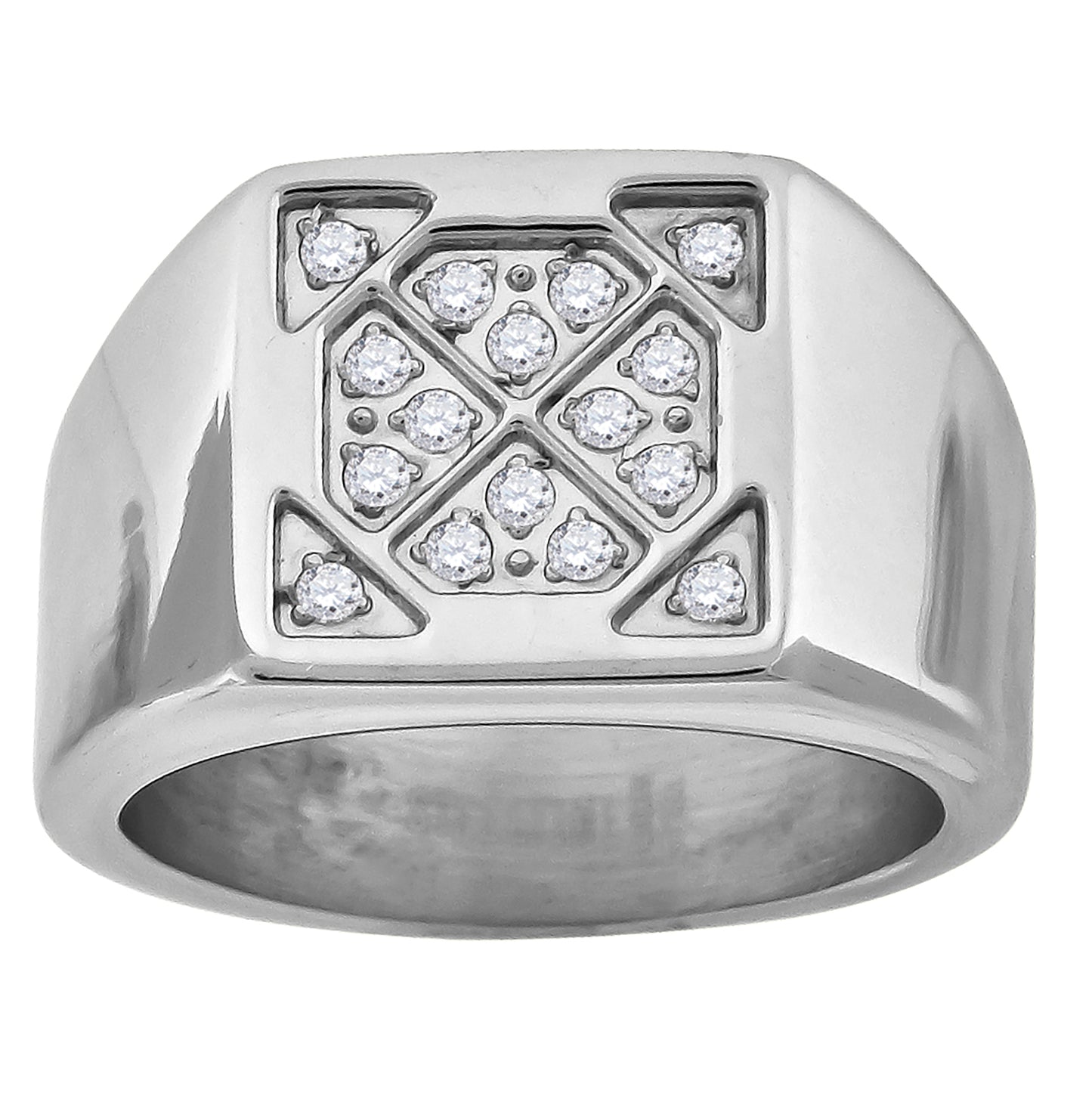 Stainless Steel Mens Cubic Zirconia Square Head Fashion Comfort-fit Bridal Anniversary Wedding Engagement Band Ring