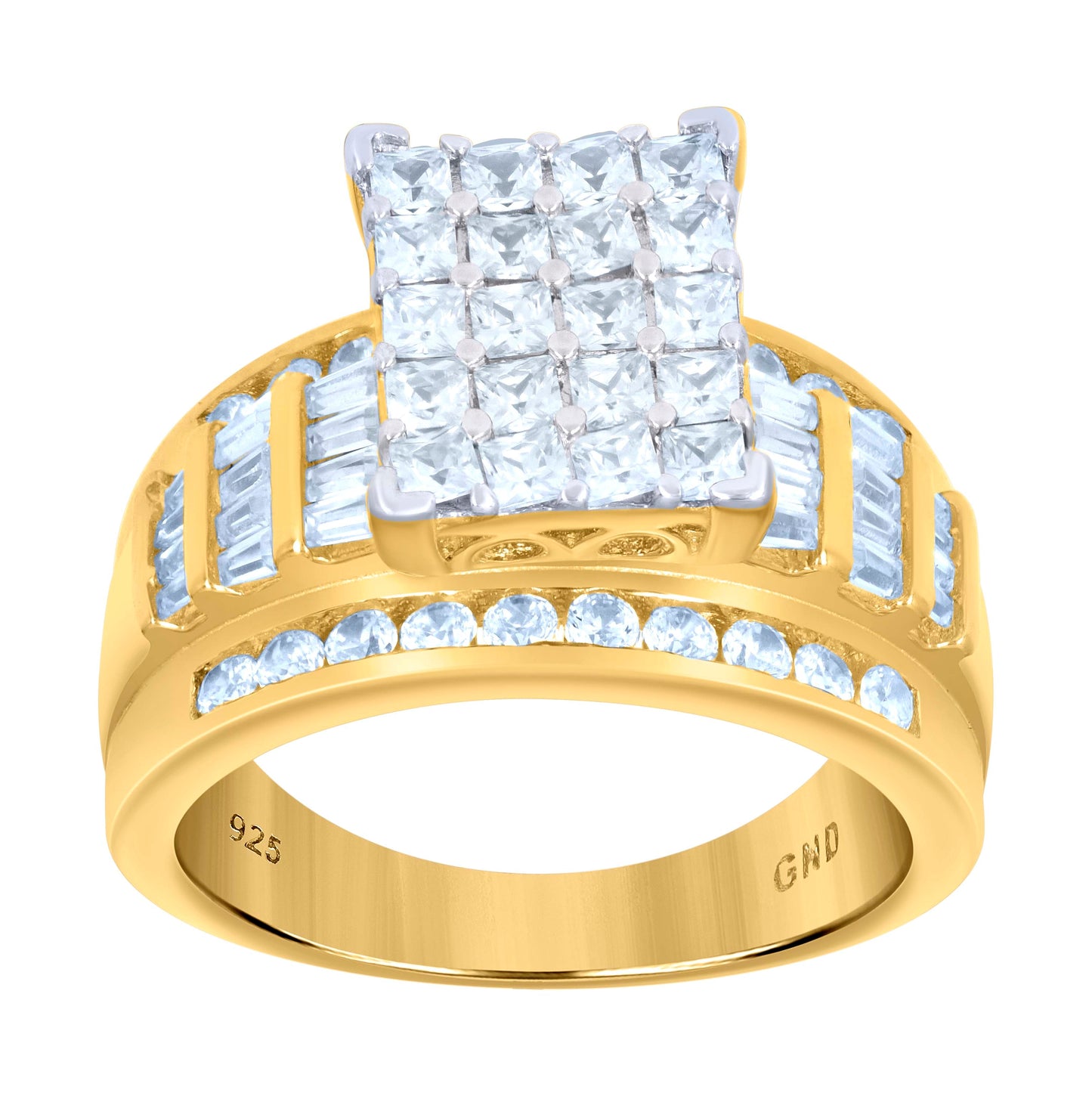Sterling Silver Yellow-Tone Women's Cubic Zirconia Cinderella Bridal Anniversary Wedding Engagement Band Ring