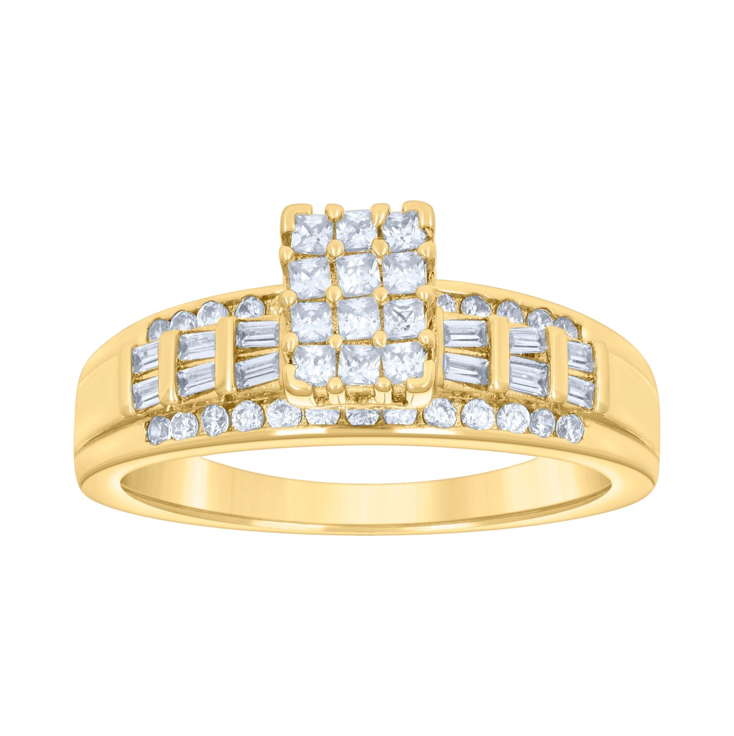 Sterling Silver Yellow-Tone Women's Cubic Zirconia Cinderella Bridal Anniversary Wedding Engagement Band Ring