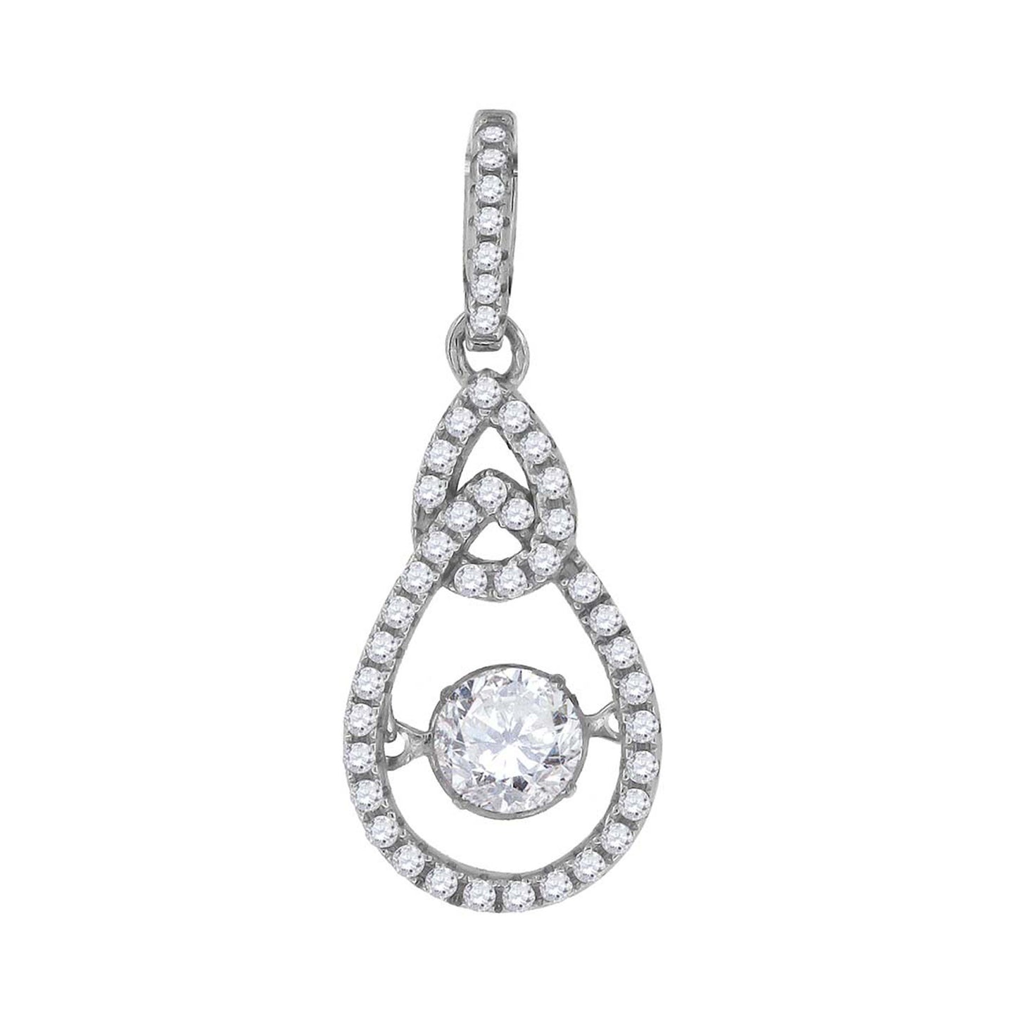 Sterling Silver Womens Sparkling Shaking Cubic Zirconia In Center Of Tear Drop Pendant Charm