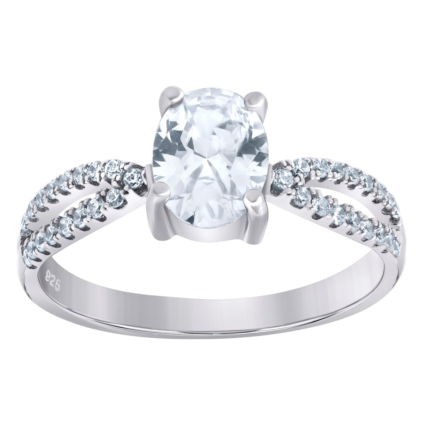 Sterling Silver Women's Oval Cubic Zirconia Fashion Bridal Anniversary Wedding Engagement Band Ring