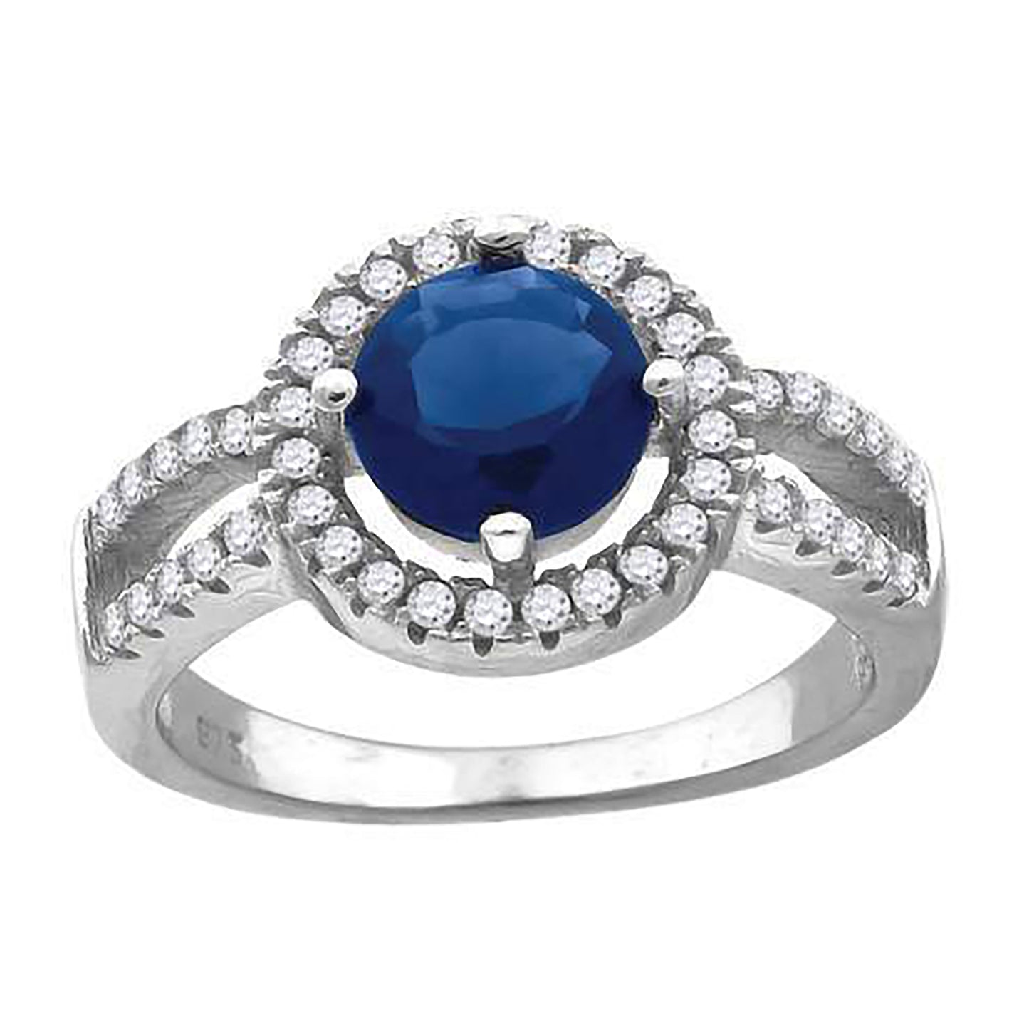 Sterling Silver Women's Royal Blue Cubic Zirconia Fancy Bridal Anniversary Wedding Engagement Band Ring