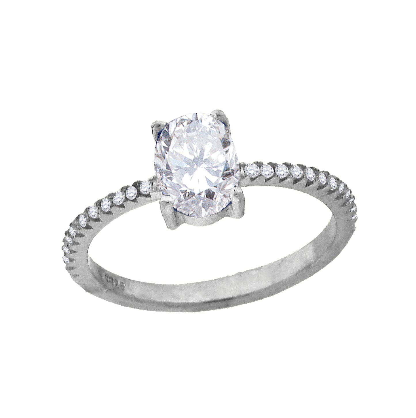 Sterling Silver Womens Oval Cubic Zirconia Fashion Bridal Anniversary Wedding Engagement Band Ring