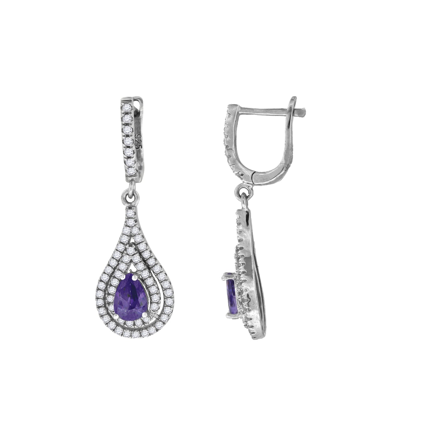 Sterling Silver Womens Cubic Zirconia Tear Drop Dangle Earrings