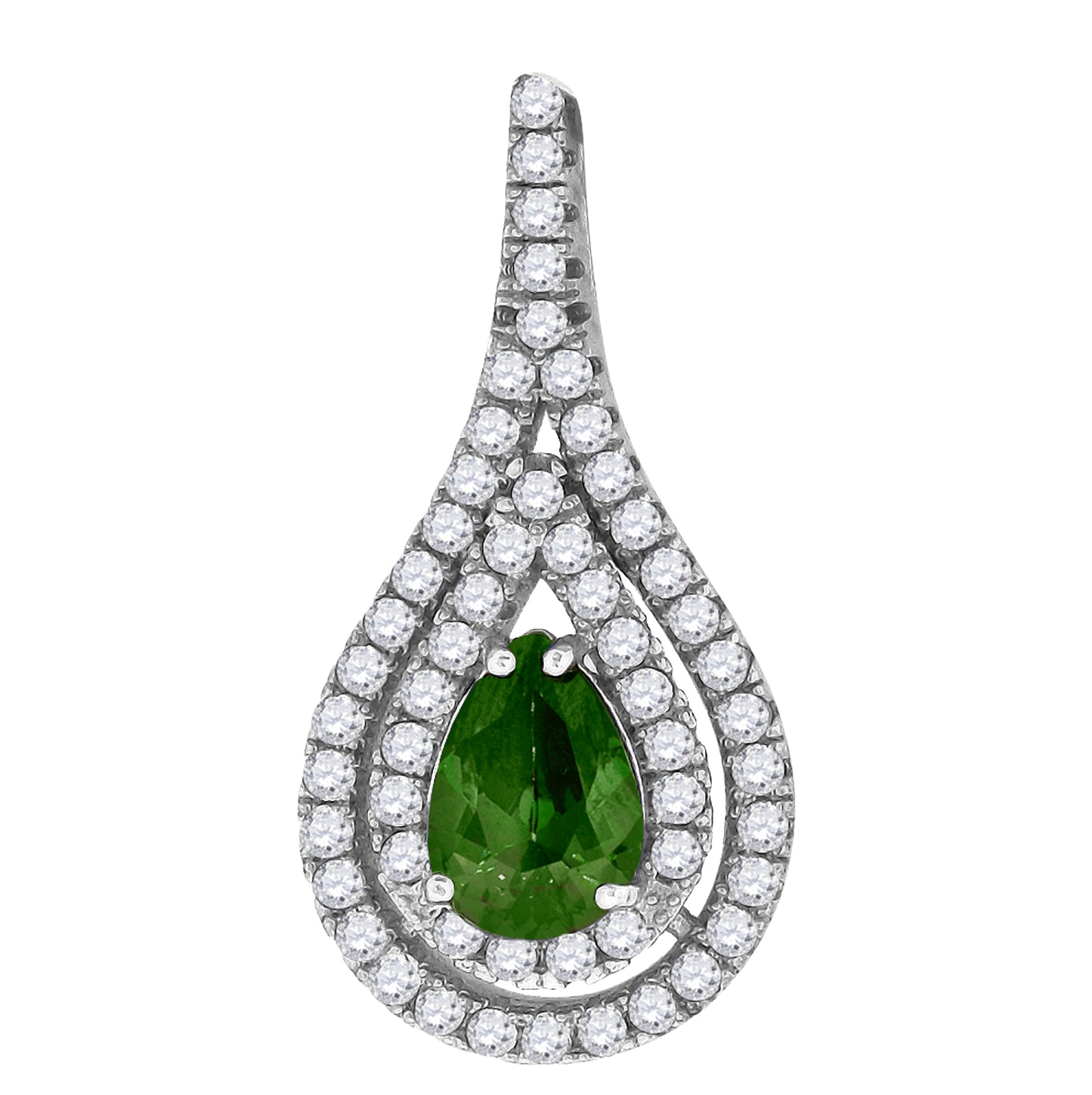 Sterling Silver Womens Green White Cubic-Zirconia Tear Drop Charm Pendant