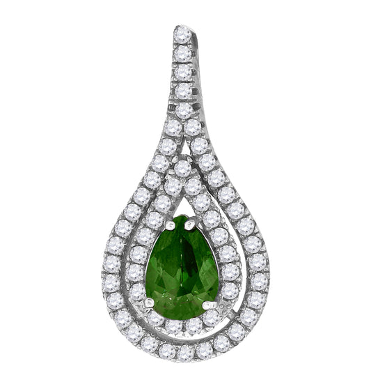 Sterling Silver Womens Green White Cubic-Zirconia Tear Drop Charm Pendant