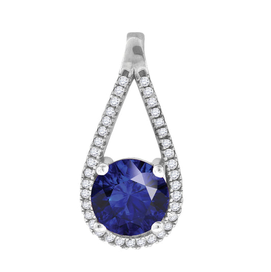 Sterling Silver Womens Blue White Cubic-Zirconia Tear Drop Charm Pendant