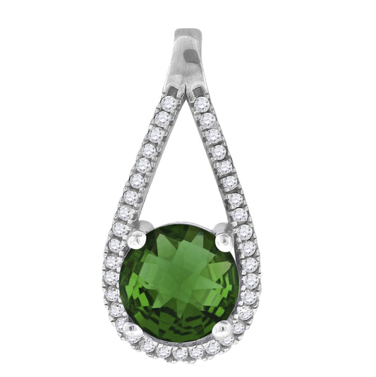 Sterling Silver Womens Green White Cubic-Zirconia Tear Drop Charm Pendant
