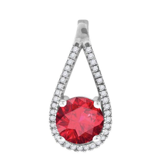 Sterling Silver Womens Red & White Cubic-Zirconia Tear Drop Charm Pendant