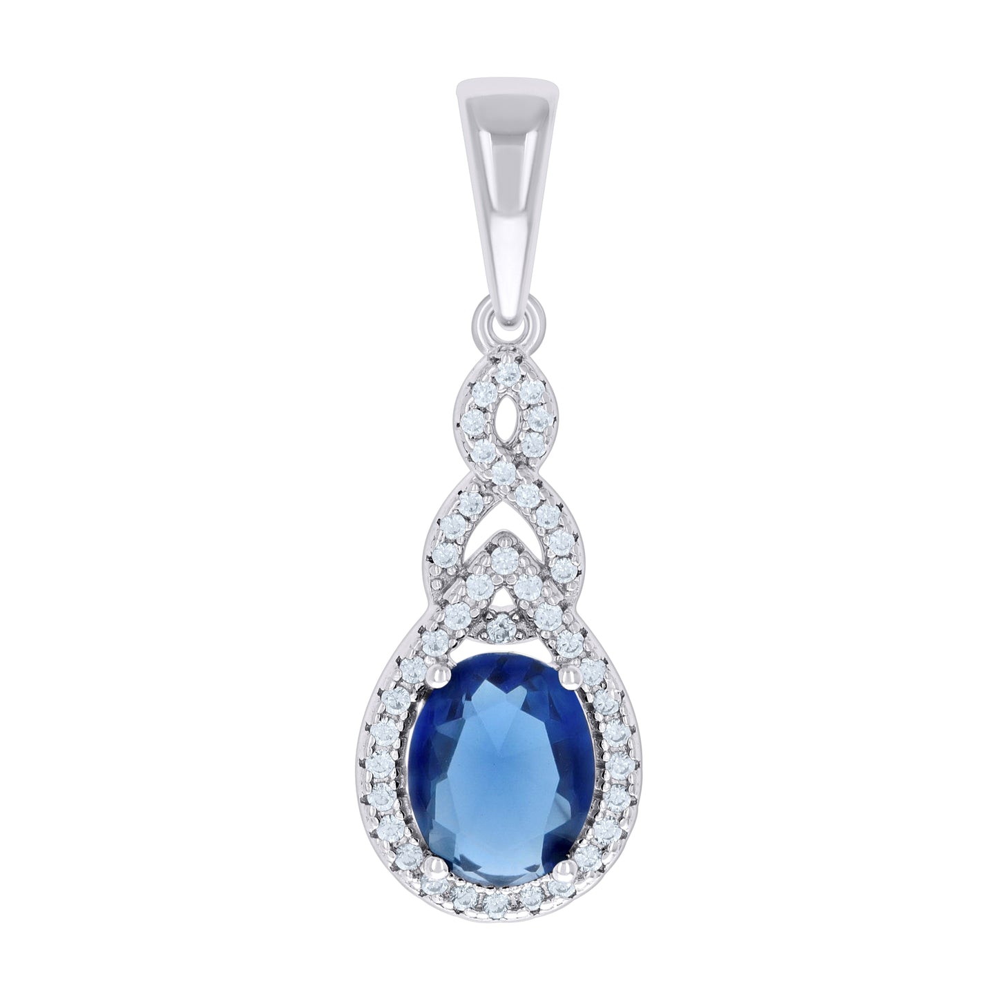 Sterling Silver Womens Blue White Cubic-Zirconia Tear Drop Charm Pendant