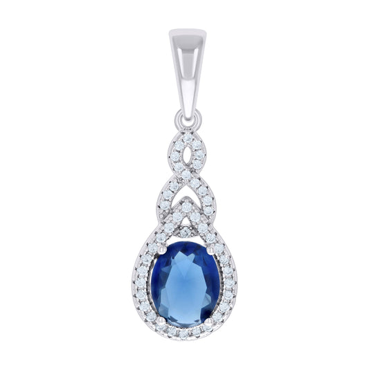 Sterling Silver Womens Blue White Cubic-Zirconia Tear Drop Charm Pendant