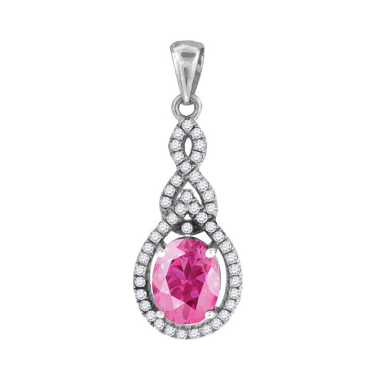 Sterling Silver Womens Green White Cubic-Zirconia Tear Drop Charm Pendant