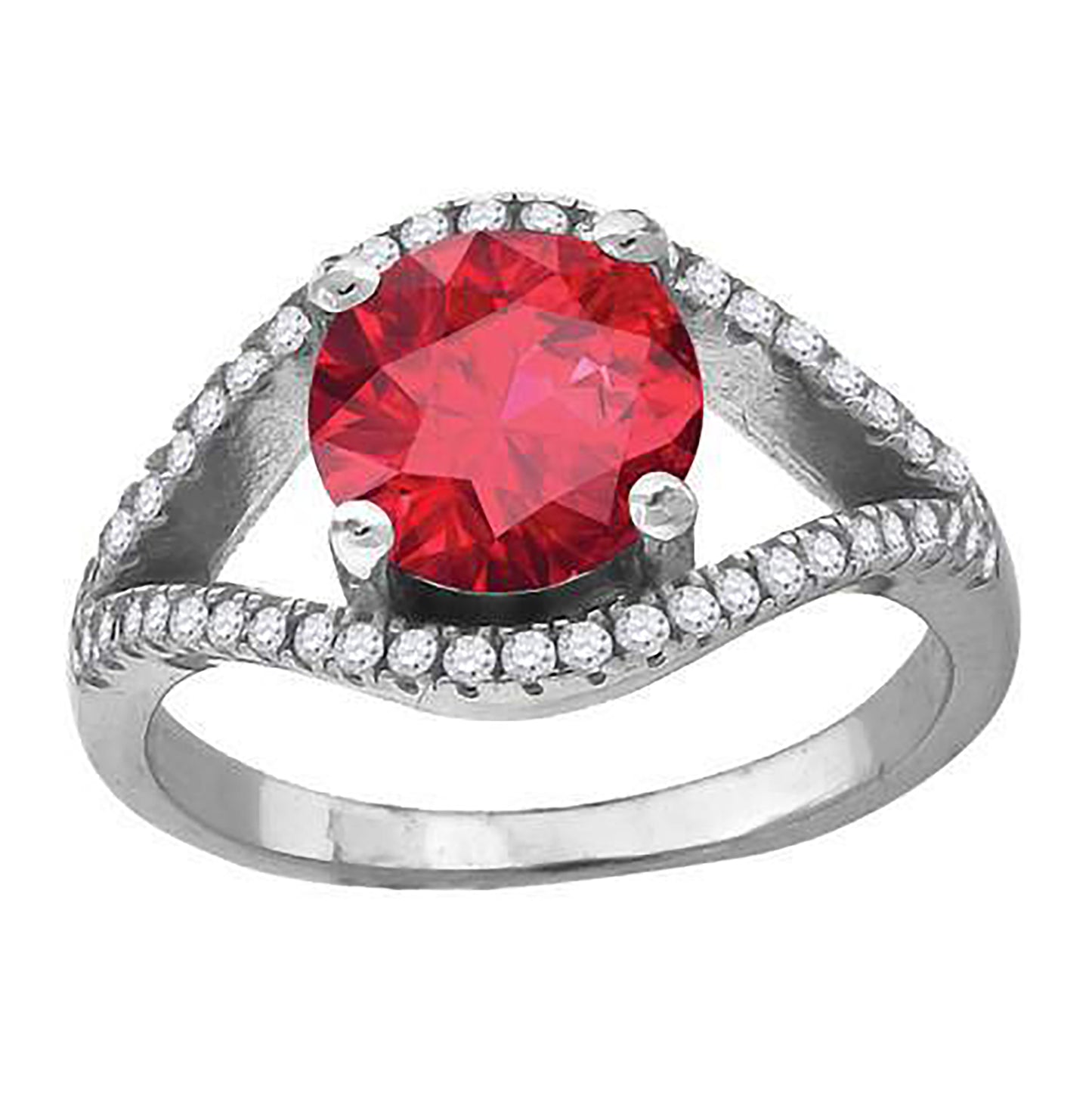 Sterling Silver Womens Red Round Cubic Zirconia Fancy Bridal Anniversary Wedding Engagement Band Ring